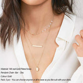 3PCS Chain&Bar&Disc Dainty Layered Choker Necklace